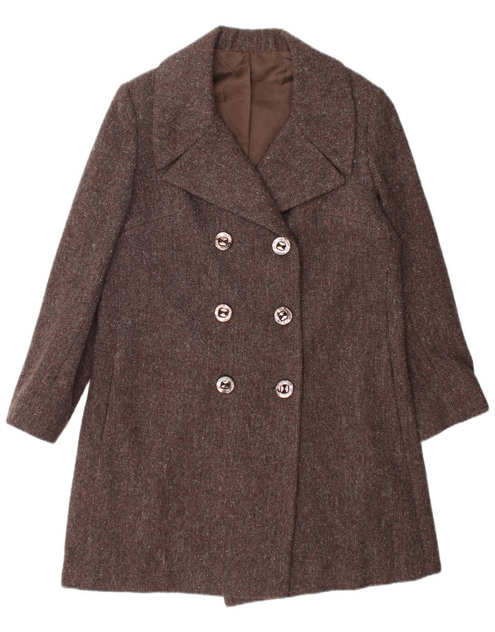 Casaco feminino vintage com peito duplo Reino Unido 14 marrom médio manchado