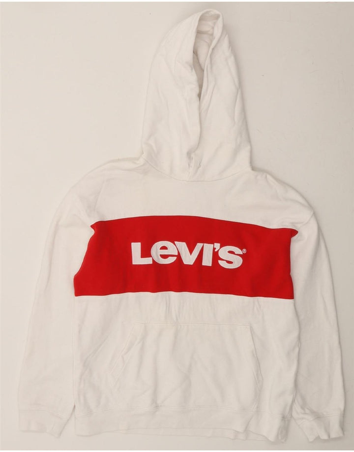 LEVI'S Mens Graphic Hoodie Jumper Small White Colourblock Cotton Vintage Levi's and Second-Hand Levi's from Messina Hembry 