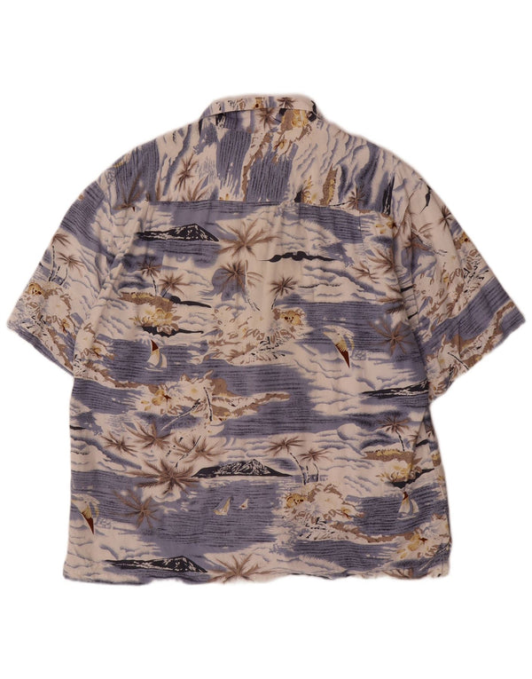 Camisa havaiana masculina vintage de manga curta 2XL azul rayon