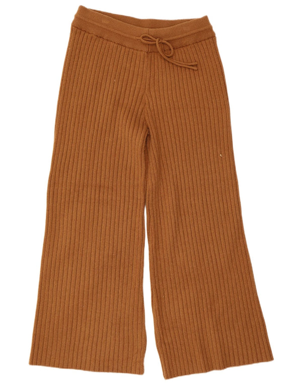 Zara Calça feminina de malha com pernas largas UK 16 grande marrom acrílico