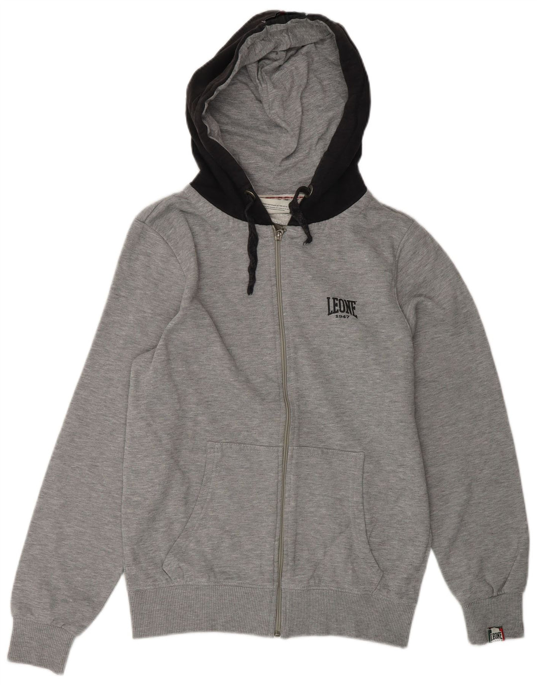 LEONE Suéter masculino com capuz e zíper cinza médio algodão colorblock