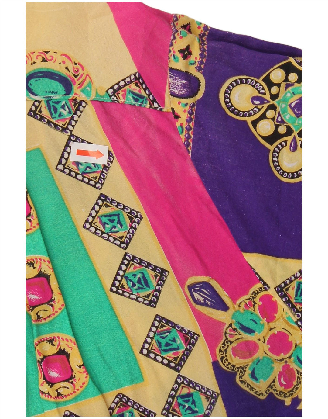 Blusa feminina vintage de manga curta UK 20 2XL patchwork multicolorido