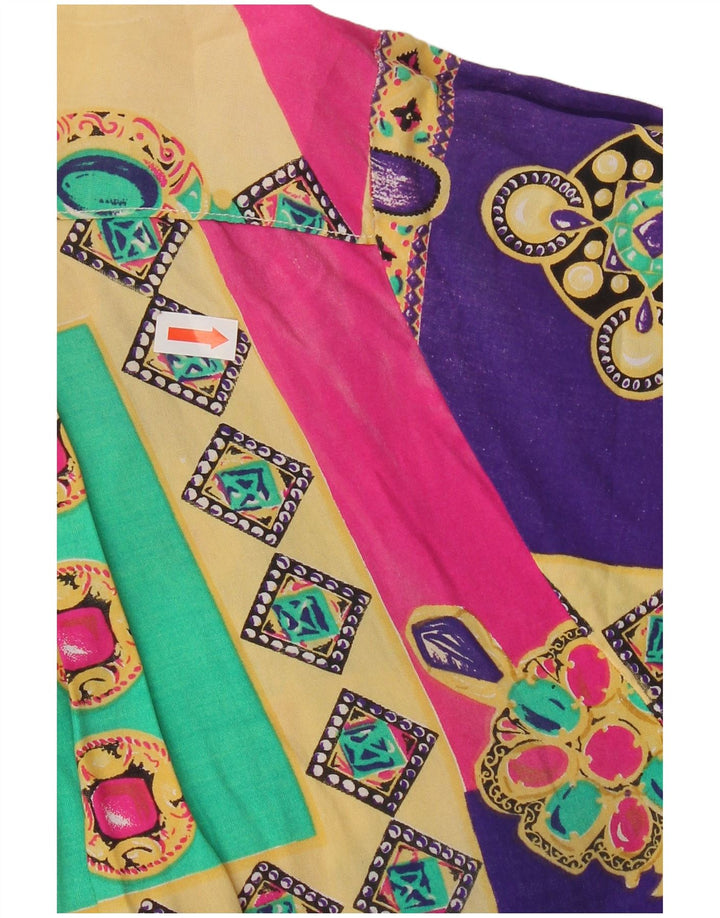 Blusa feminina vintage de manga curta UK 20 2XL patchwork multicolorido