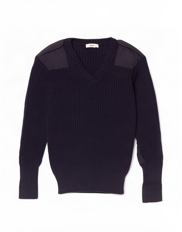 Suéter vintage masculino militar com decote em V XS azul marinho