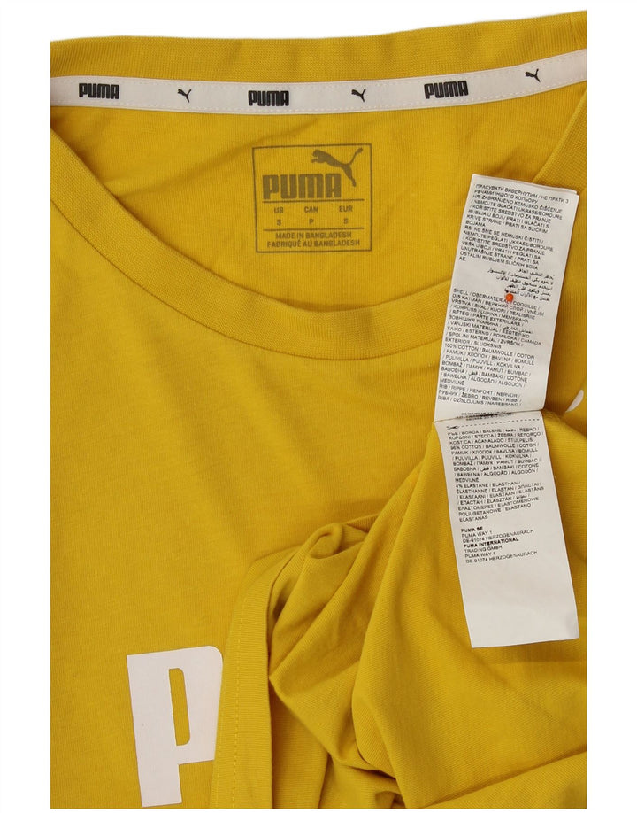 Camiseta feminina PUMA cropped oversized gráfica Reino Unido 10 pequeno algodão amarelo