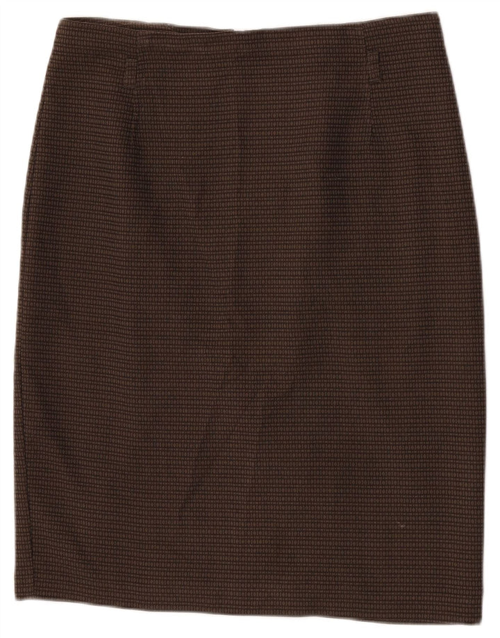 Saia lápis feminina Marks & Spencer W32 grande poliéster geométrico marrom
