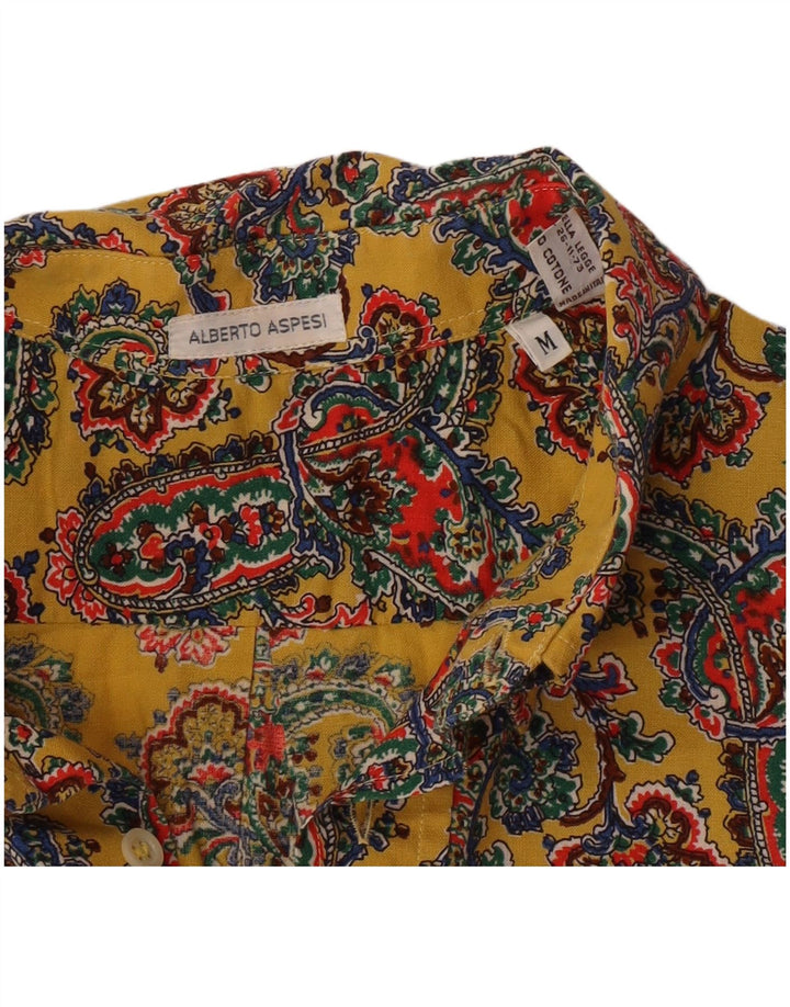 Camisa masculina de manga curta Alberto Aspesi algodão paisley amarelo médio
