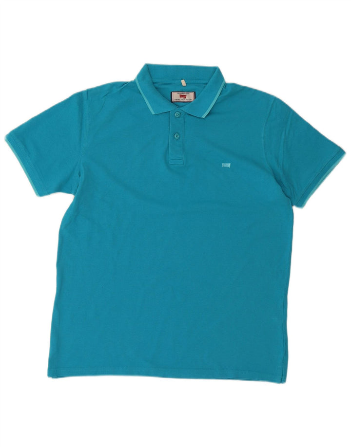 Camisa polo masculina VINTAGE regular grande algodão turquesa