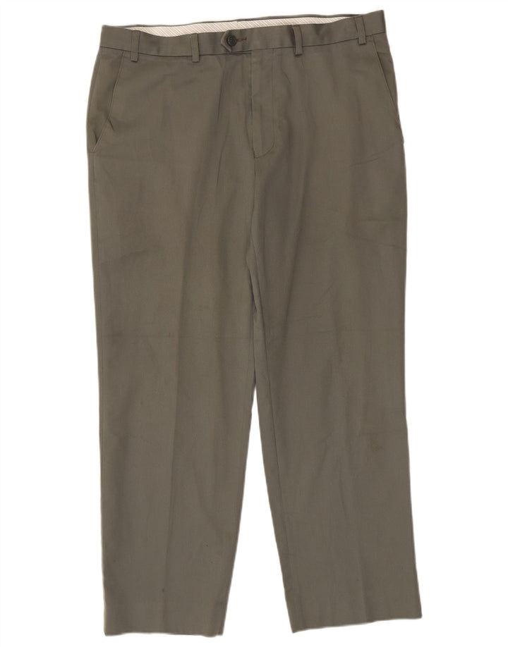 Calça masculina de terno reto Marks & Spencer W36 L29 poliéster cáqui