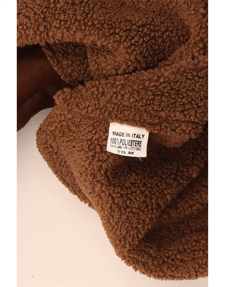 Jaqueta feminina vintage de manga 3/4 Sherpa grande Reino Unido 14 marrom médio