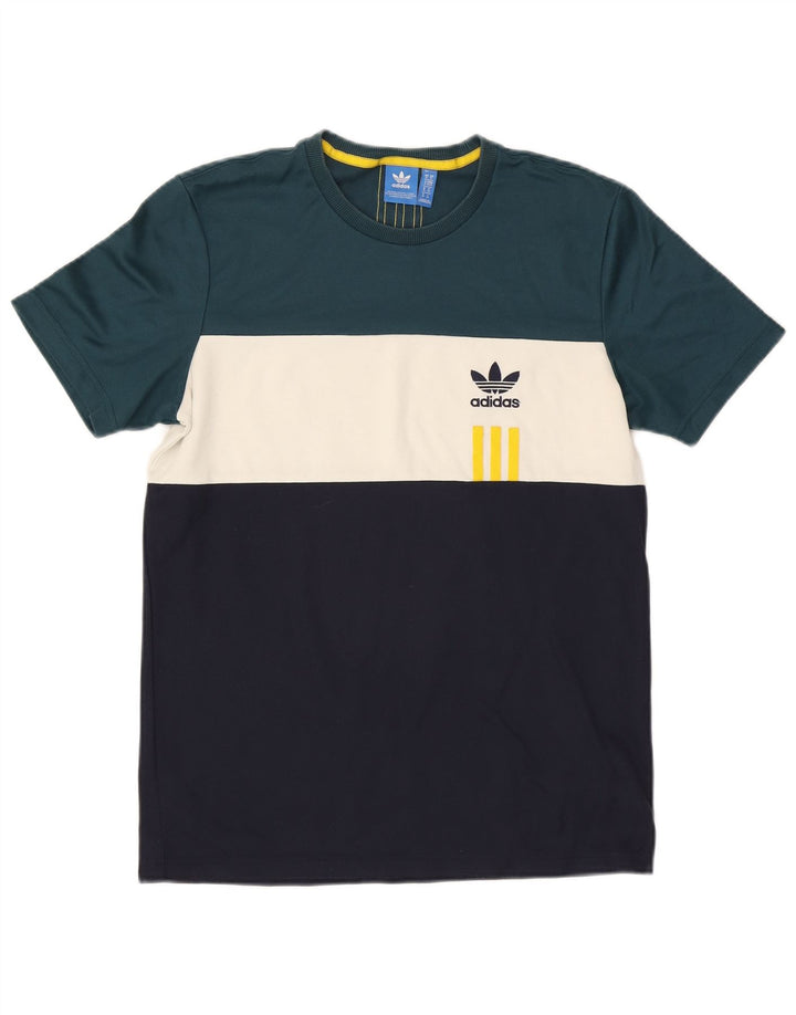 Adidas Mens Camiseta Top Médio Multicolorido Colorblock Algodão