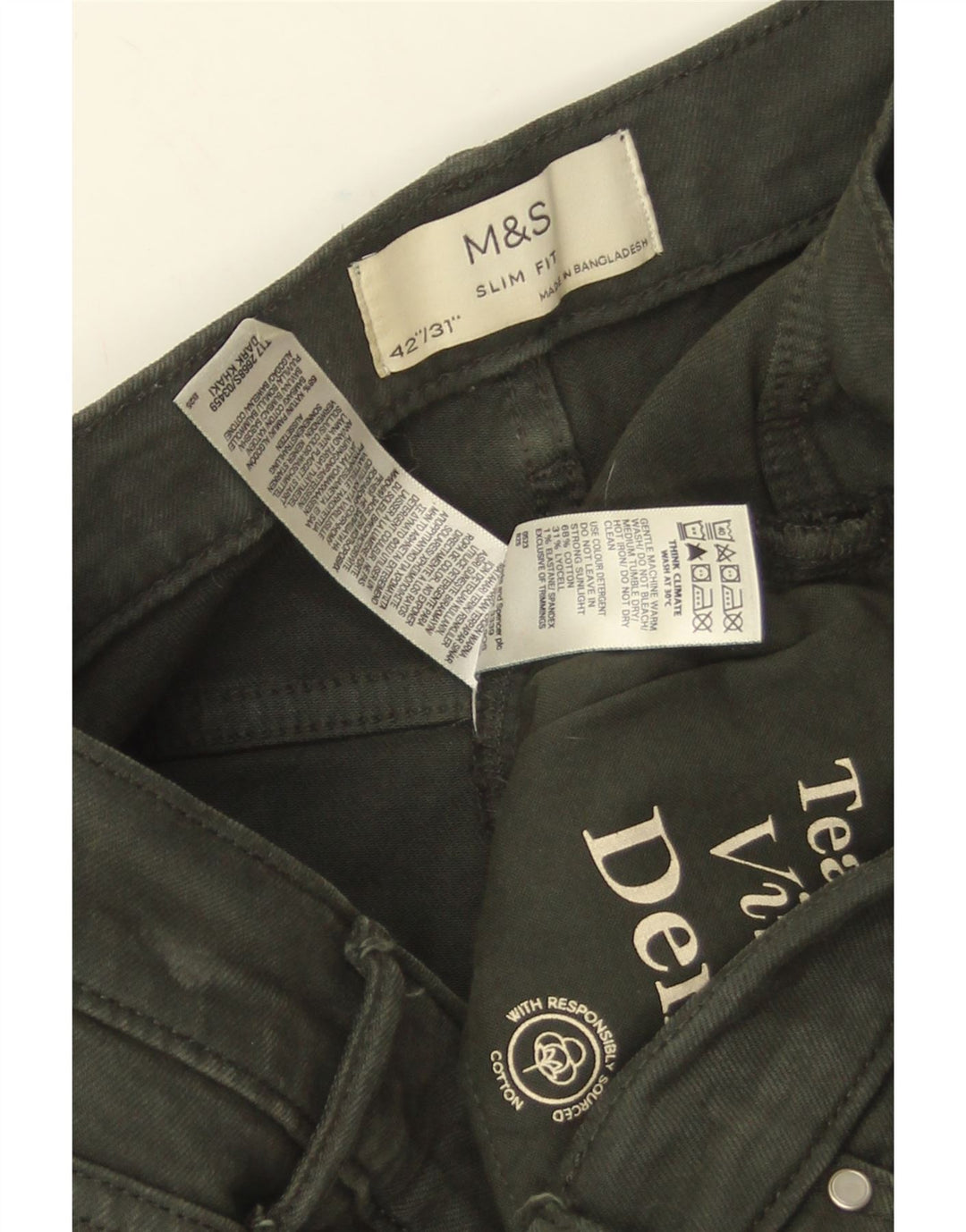 Marks & Spencer Mens Slim Jeans W42 L31 Algodão Verde