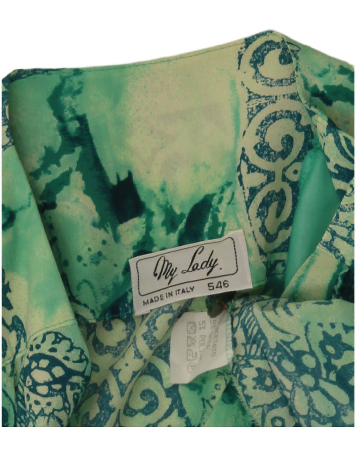 Blusa feminina vintage de manga curta UK 14 patchwork verde médio