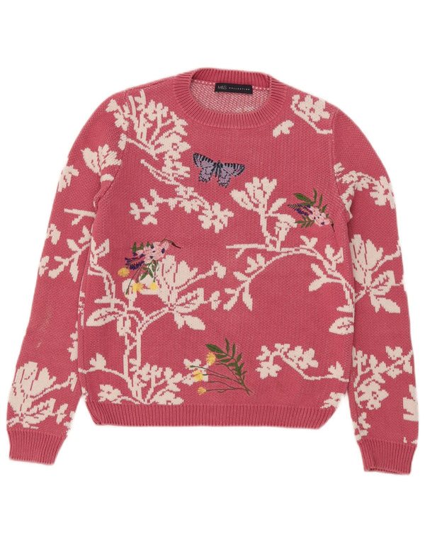Suéter feminino Marks & Spencer com gola redonda Reino Unido 8 pequena borboleta rosa