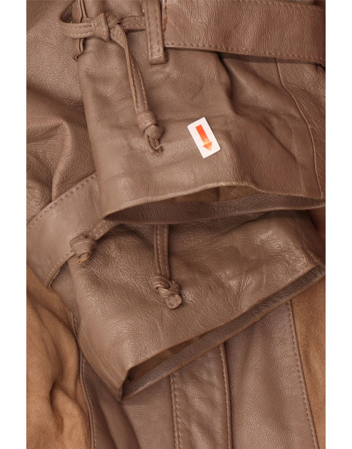 Norma Womens Loose Fit Leather Coat UK 14 Médio Marrom Listrado Clássico