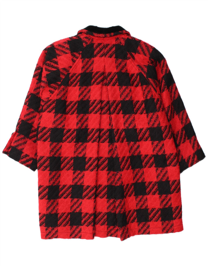 Sobretudo feminino vintage de grandes dimensões IT 42 lã virgem houndstooth vermelha média