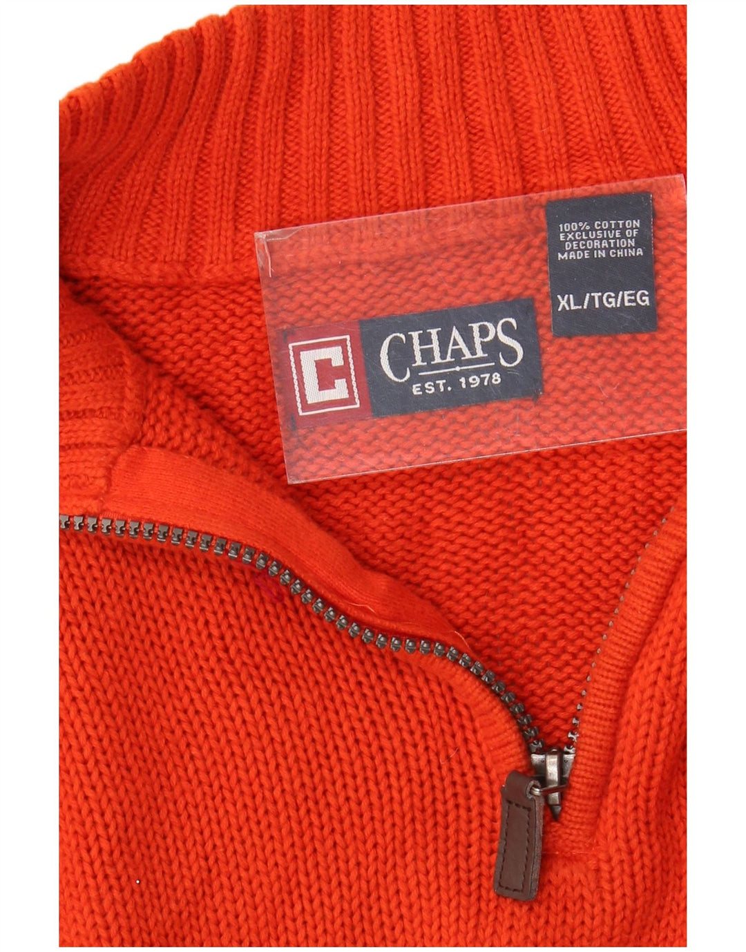 Suéter masculino CHAPS com zíper e gola XL algodão laranja