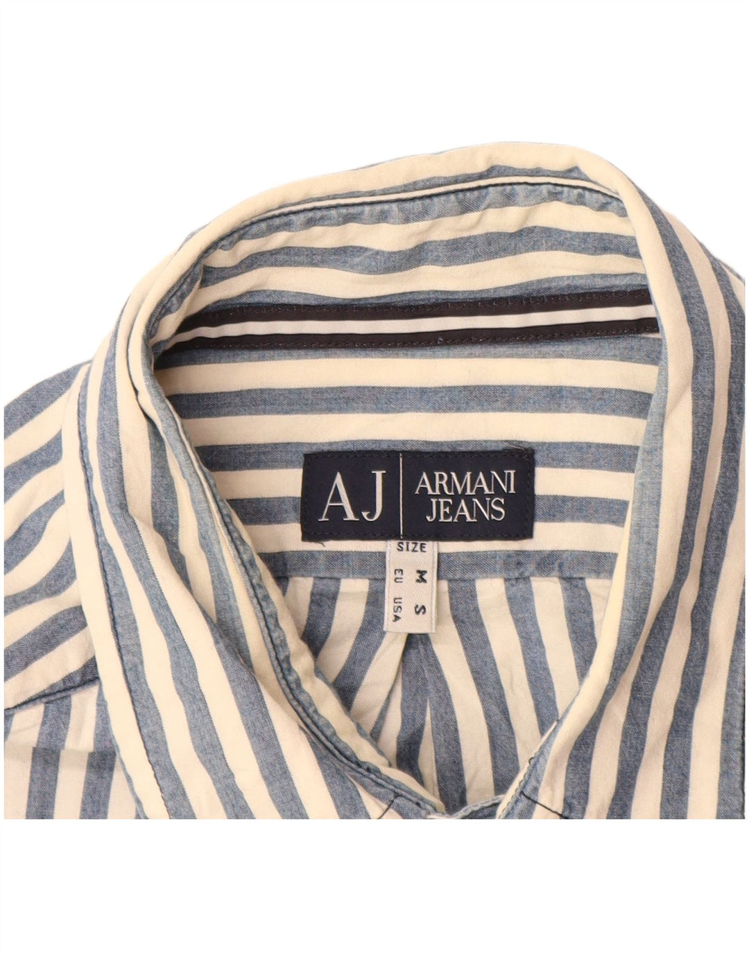 ARMANI JEANS Camisa masculina de algodão listrado azul médio
