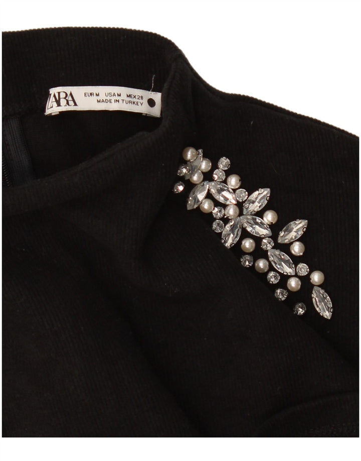 Top feminino Zara manga comprida UK 14 médio preto