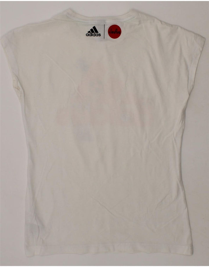 ADIDAS Girls Graphic T-Shirt Top 13-14 Years White Cotton Vintage Adidas and Second-Hand Adidas from Messina Hembry 