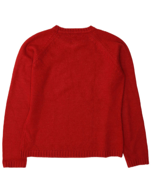 Zara Suéter feminino com gola redonda e gola redonda, Reino Unido 14, grande, acrílico vermelho