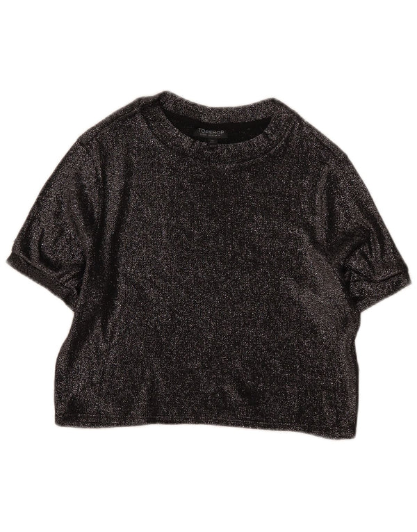 Topshop blusa feminina cropped UK 14 grande viscose preta