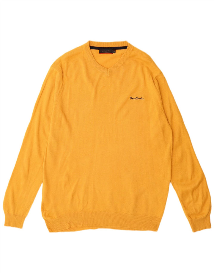 Suéter masculino Pierre Cardin com decote em V acrílico amarelo médio