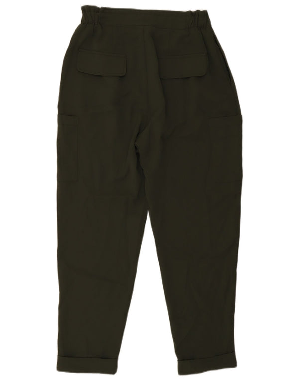 Zara Calça cargo feminina de cintura alta com pregas UE 38 pequena W28 L26 verde