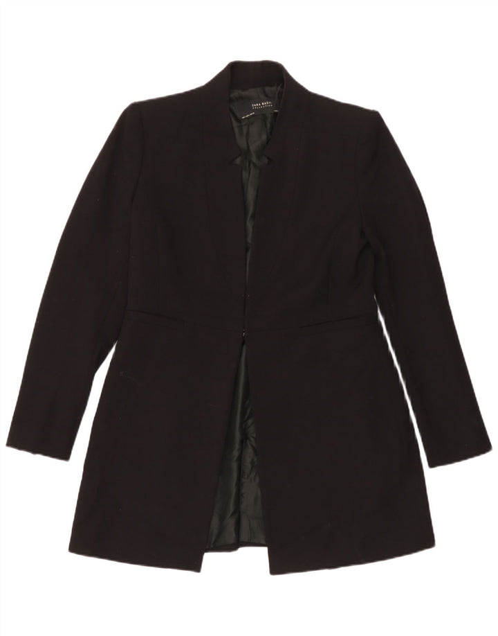 Zara Womens Longline Blazer Jacket UK 16 Grande Poliéster Preto