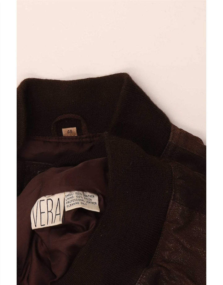 Jaqueta de couro bomber masculina vintage IT 48 marrom médio