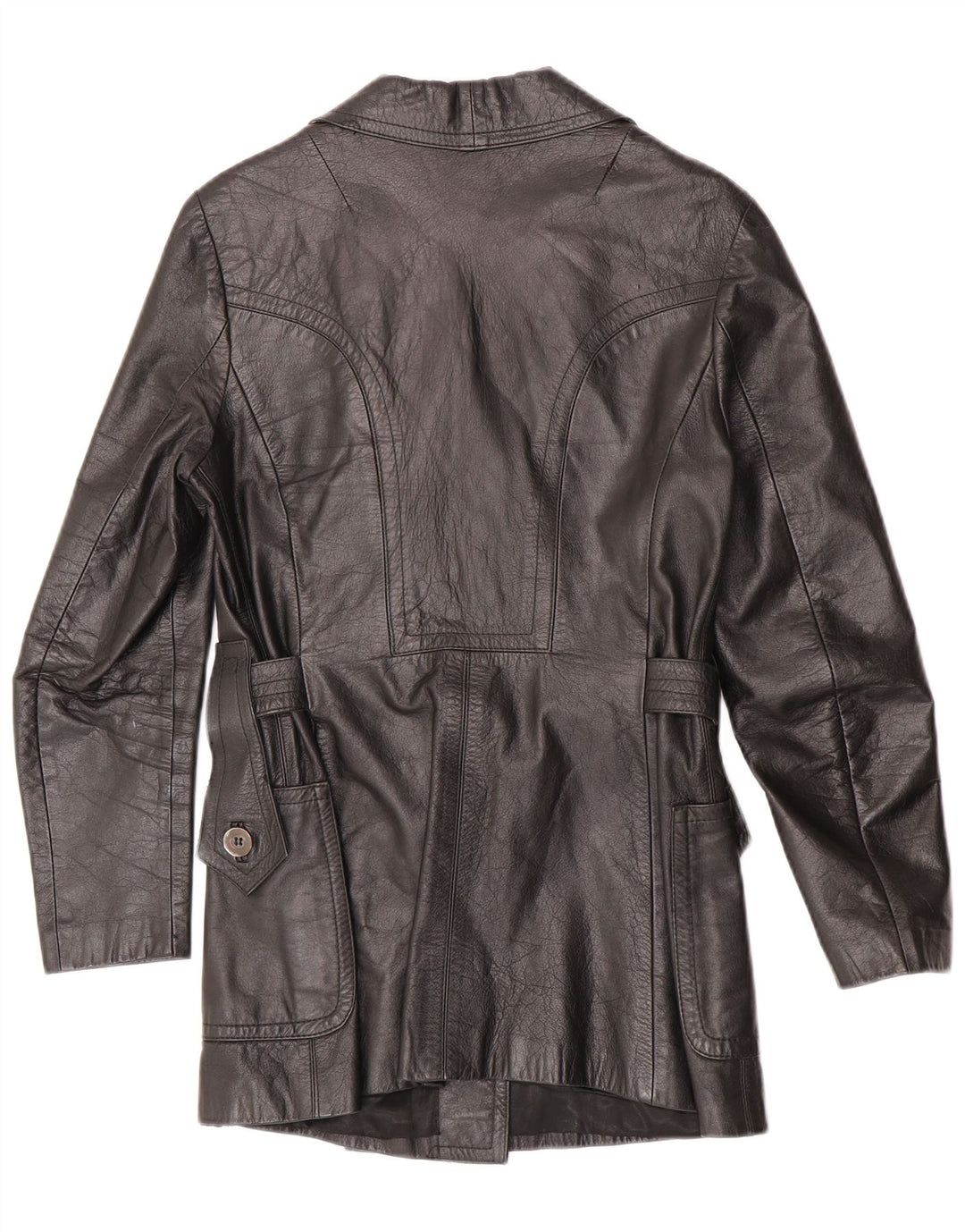 Jaqueta de couro com peito duplo feminino vintage Reino Unido 10 couro preto pequeno