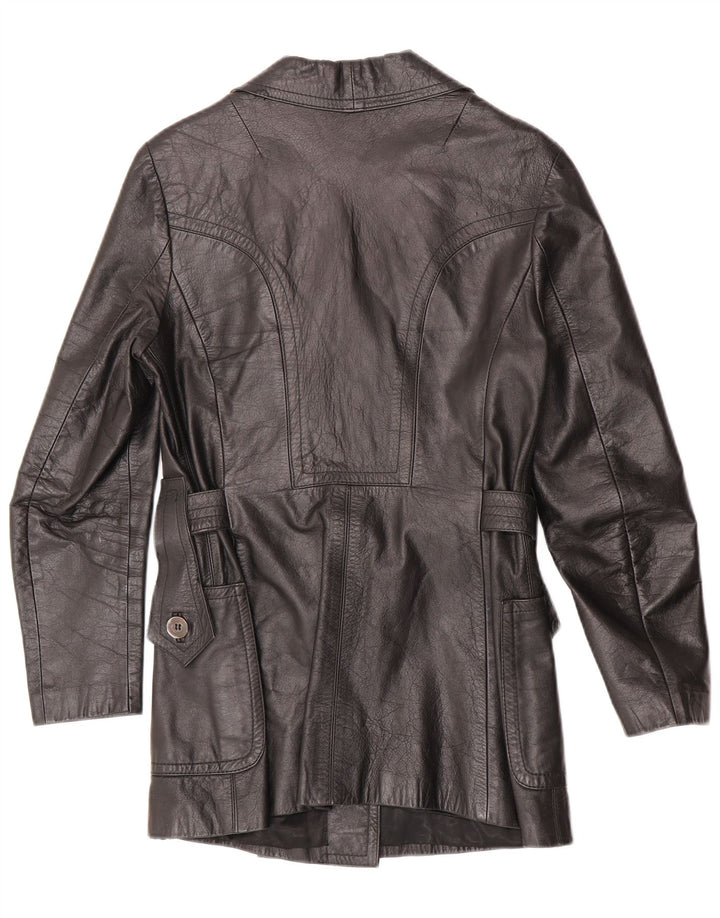 Jaqueta de couro com peito duplo feminino vintage Reino Unido 10 couro preto pequeno