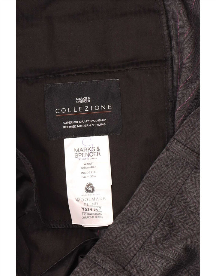 Calça masculina de terno reto Marks & Spencer W40 L33 lã cinza