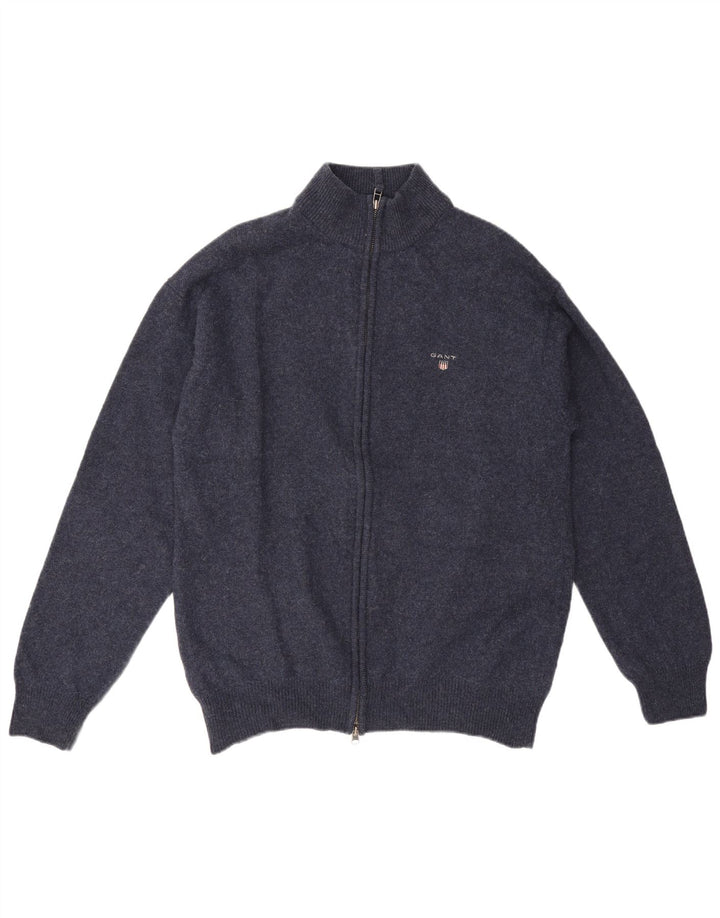 Suéter cardigã masculino Gant XL lã de cordeiro azul marinho
