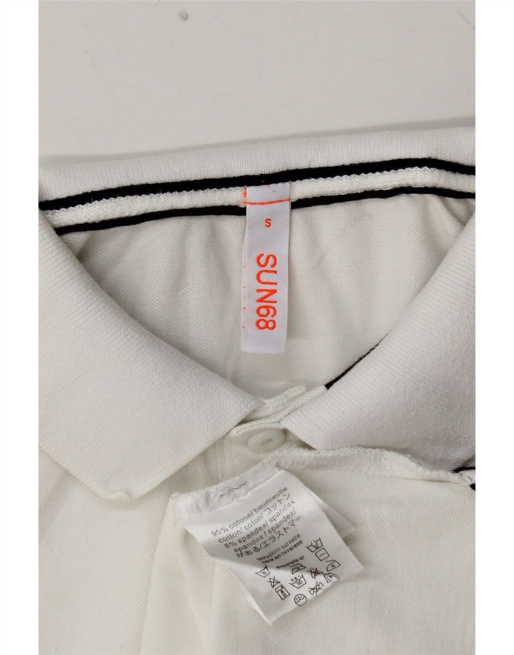 Camisa polo masculina SUN68 pequena de algodão manchado branco