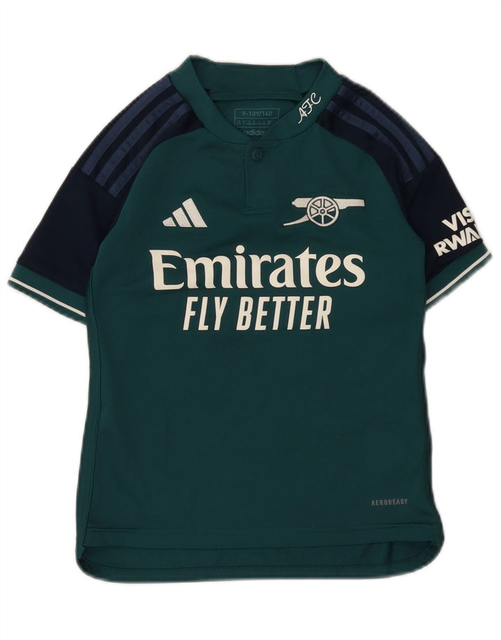 ADIDAS Meninos Fly Emirates Graphic T-Shirt Top 9-10 Anos Verde Colorblock