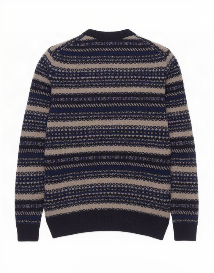 Suéter masculino Marks & Spencer com gola redonda, médio azul marinho Fair Isle
