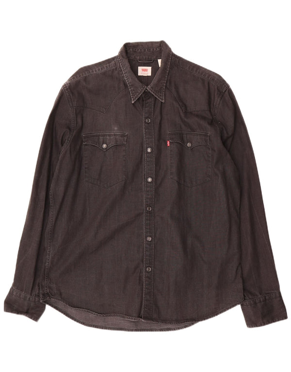 Camisa jeans masculina Levi's XL preta de algodão