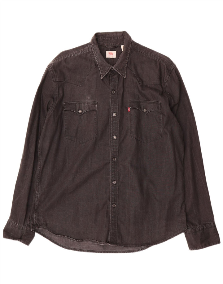 Camisa jeans masculina Levi's XL preta de algodão