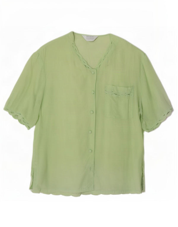 Blusa feminina de manga curta Coocoon Reino Unido 16 seda verde grande