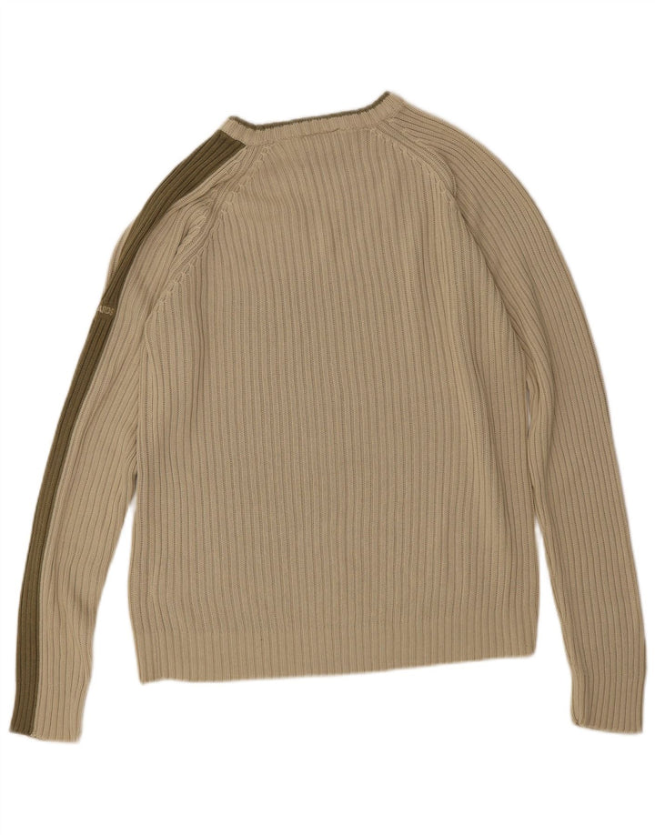 Suéter vintage masculino com gola canoa listrado verde médio