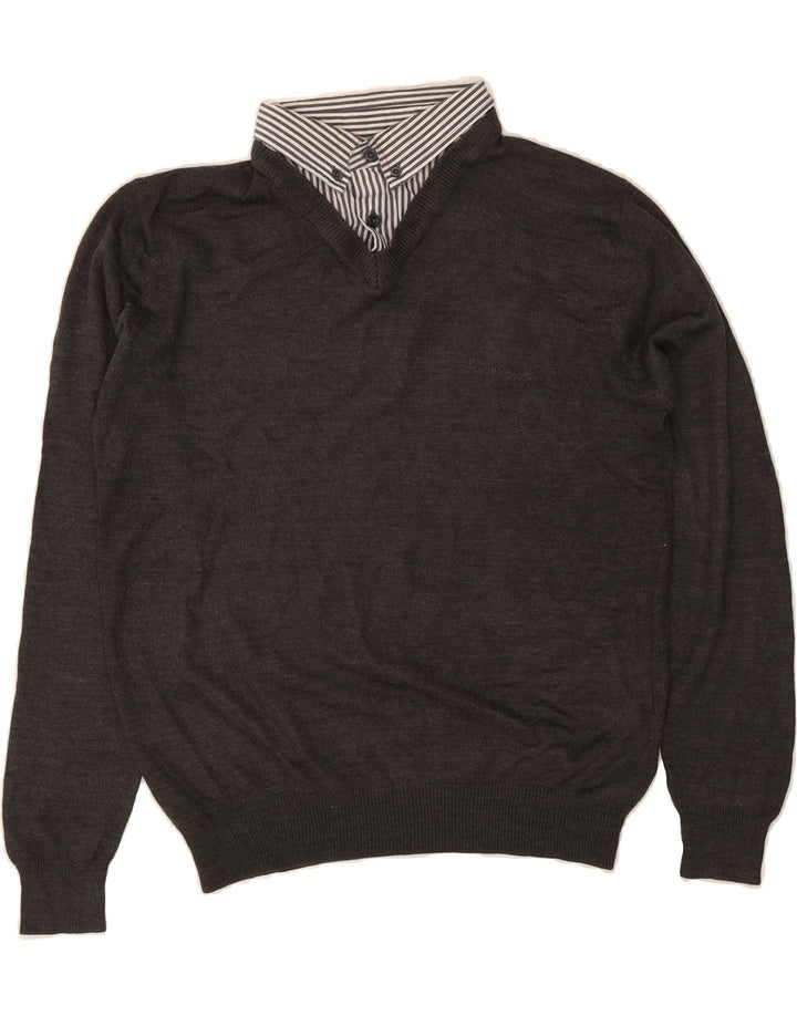 PIERRE CARDIN Mens V-Neck Jumper Sweater Medium Grey Acrylic Vintage Pierre Cardin and Second-Hand Pierre Cardin from Messina Hembry 