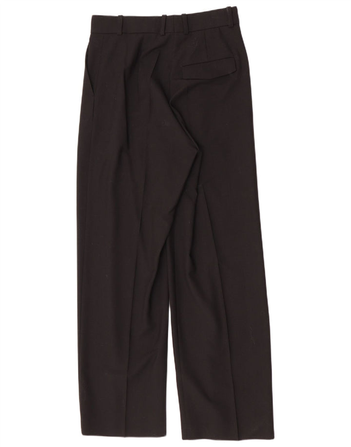 Calças de terno reto feminino vintage UE 38 médio W28 L30 poliéster preto