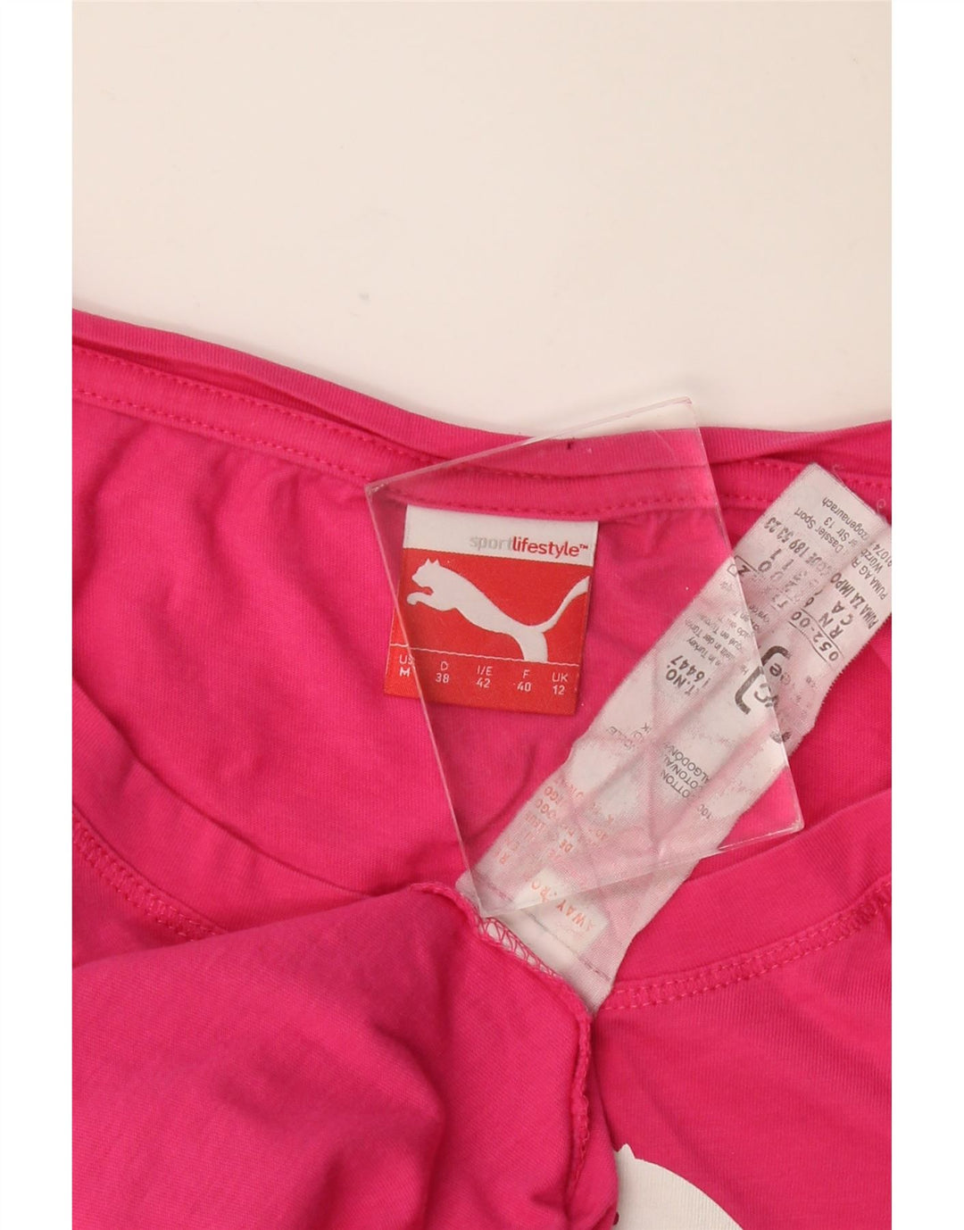 Top gráfico feminino Puma manga 3/4 Reino Unido 12 algodão rosa médio