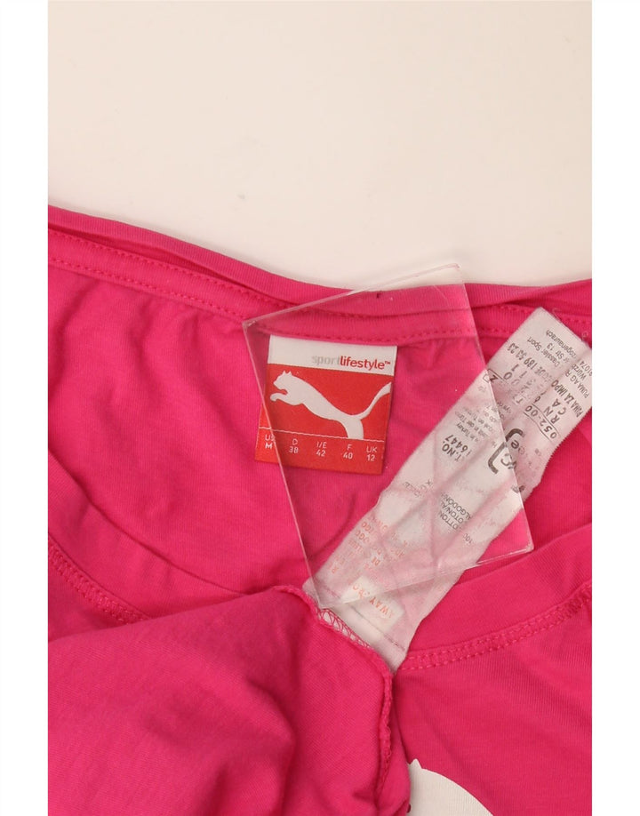 Top gráfico feminino Puma manga 3/4 Reino Unido 12 algodão rosa médio