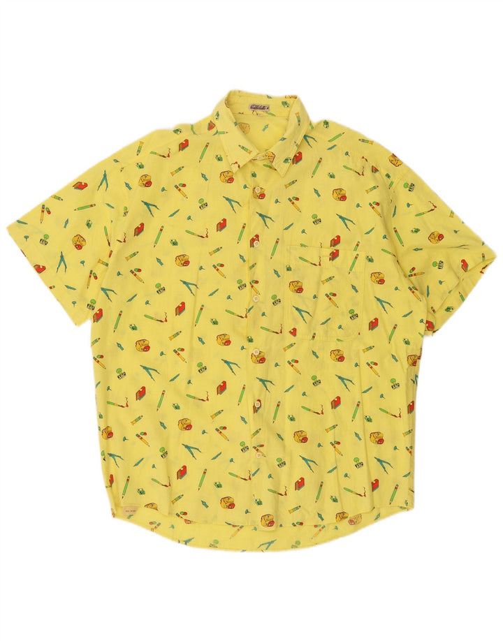 Camisa masculina VINTAGE abstrata de manga curta XL algodão amarelo