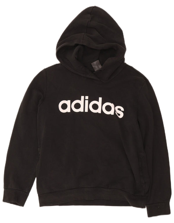 Jumper com capuz gráfico feminino Adidas UK 16/18 grande algodão preto
