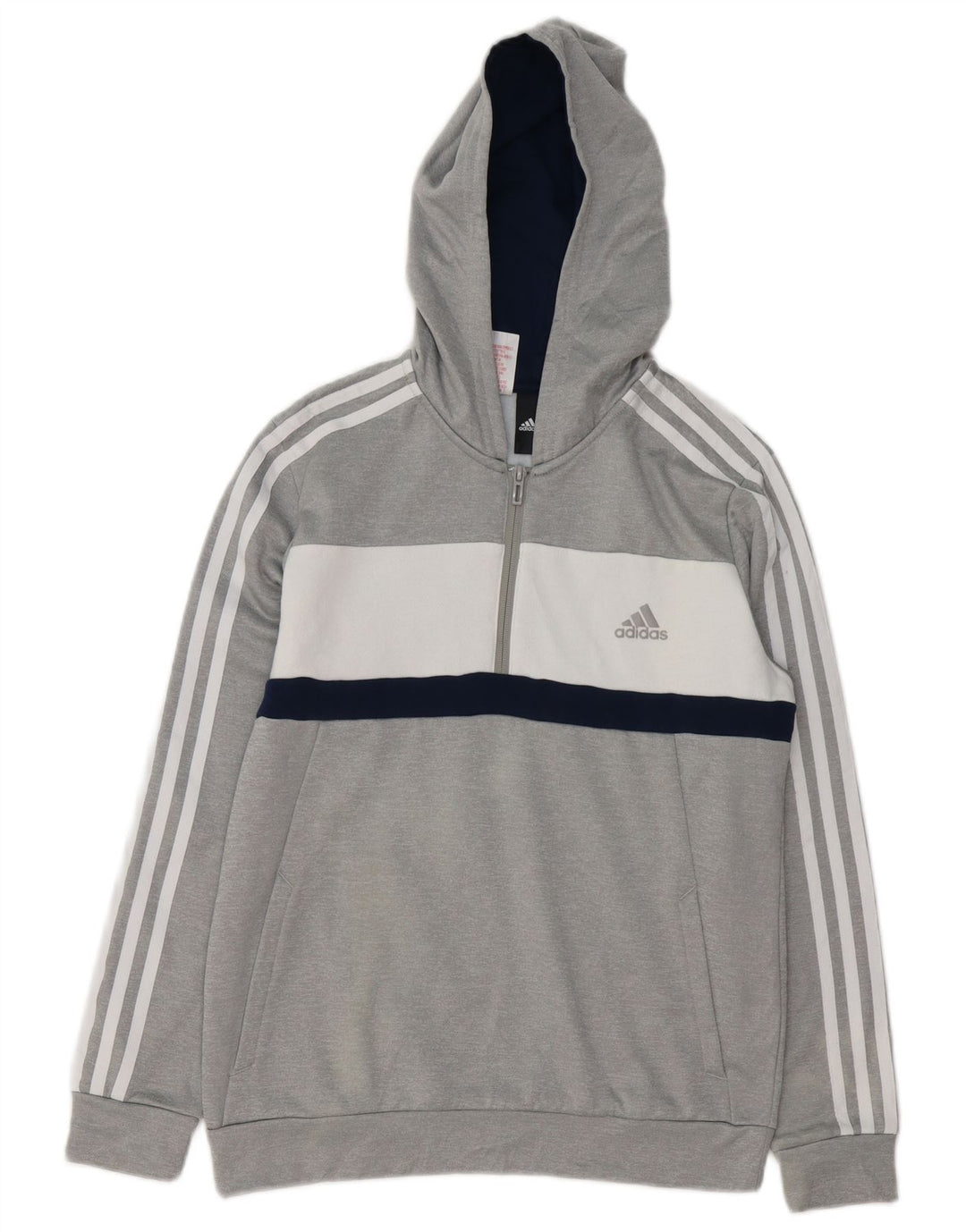 ADIDAS Meninos Zip Neck Hoodie Jumper 13-14 Anos Cinza Colorblock Poliéster