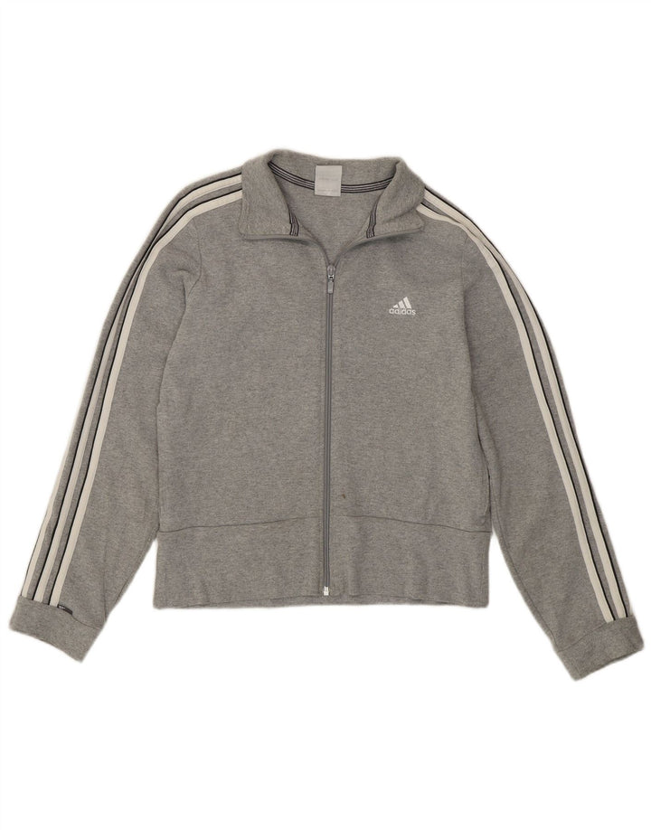 Adidas Womens Crop Tracksuit Top Jacket UK 12 Médio Cinza Algodão