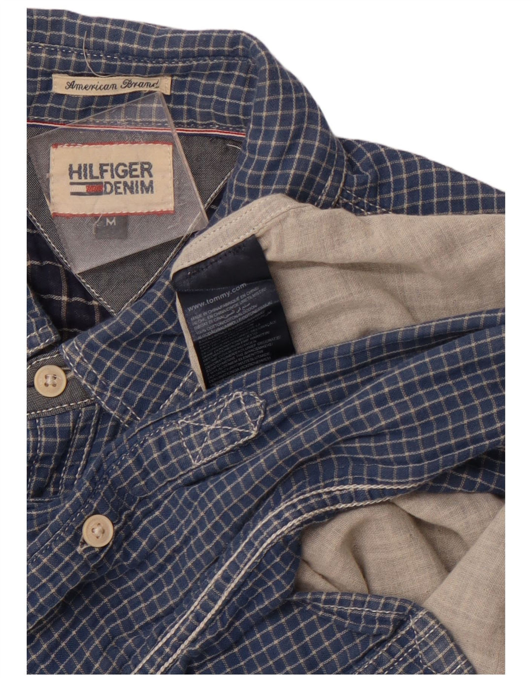 Camisa masculina TOMMY HILFIGER média xadrez azul marinho de algodão